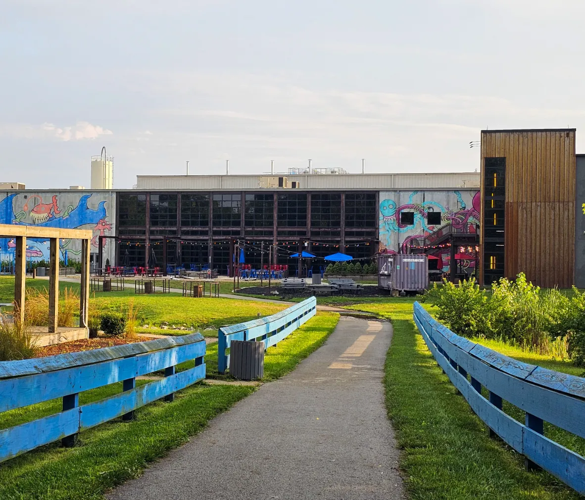 Morning view of the resturant and bar from the walking path